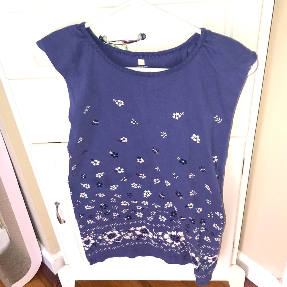 Tea Collection blue dress with flower pattern decoration. Size 10.